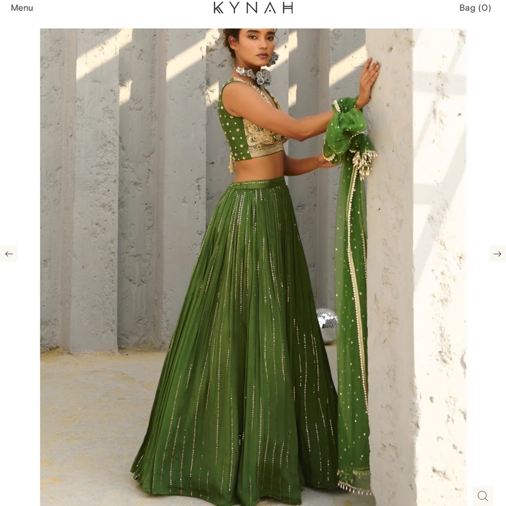 Green Embellished Indian Crop Top with Sheer Dupatta/indian Pakistani lengha fr - Picture 2 of 15